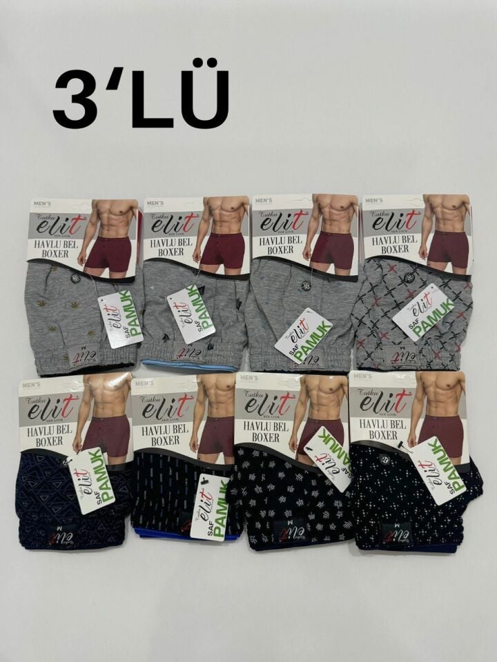 Tutku Elit 1102 Desenli 3 lü Paket  Bol Kesim Havlu Bel Erkek Boxer