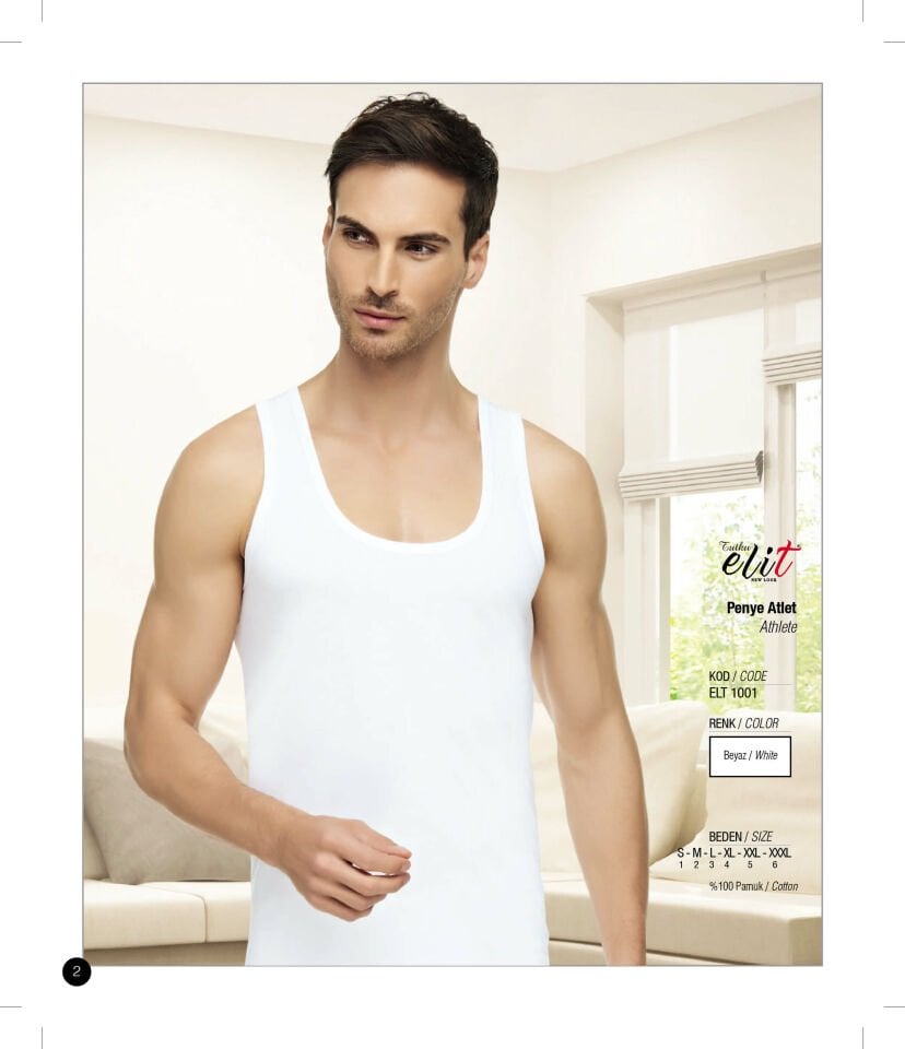 Tutku Elit 1001  Beyaz Pamuklu Penye Atlet 6 lı