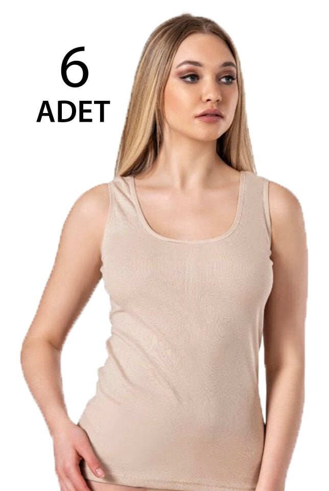 Tutku 6 Lı Paket  Ten Geniş Askılı Kadın Düz  Atlet
