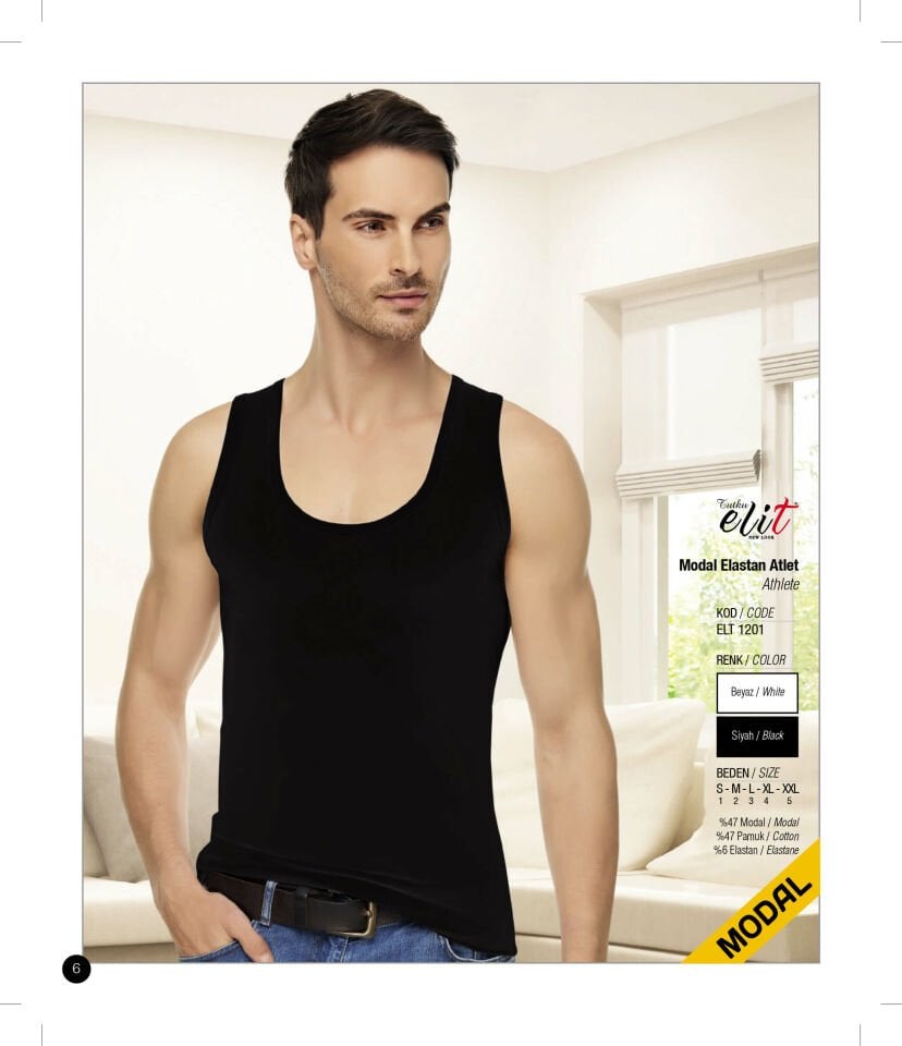 Tutku Elit 1201 Elastan Modal Erkek Atlet 6 lı Paket